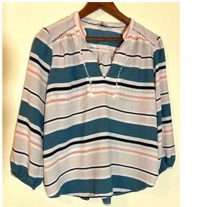 Striped Loft blouse with eyelet detail, women’s size medium petite